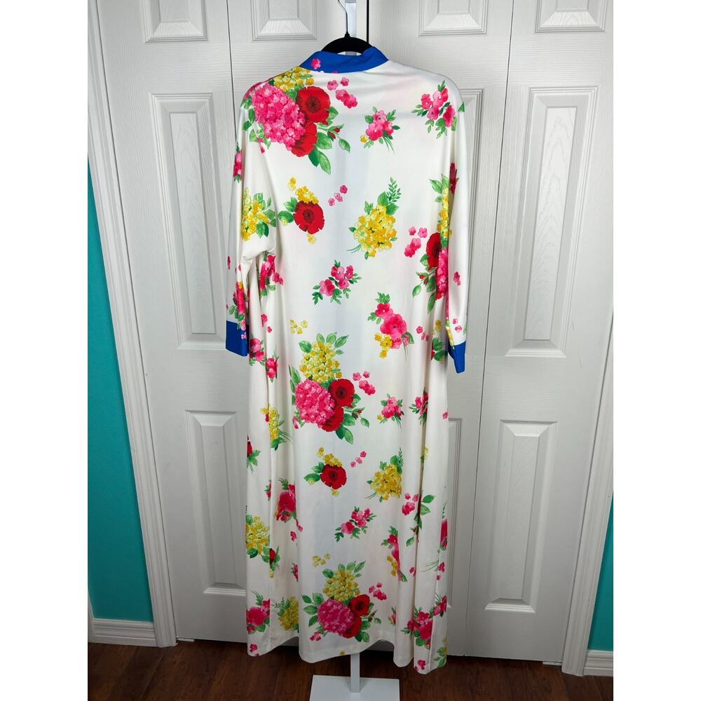 Vintage 70s Evelyn Pearson Go Coat Zip Front Lounge Maxi Robe Medium‎ Florals - Picture 5 of 7